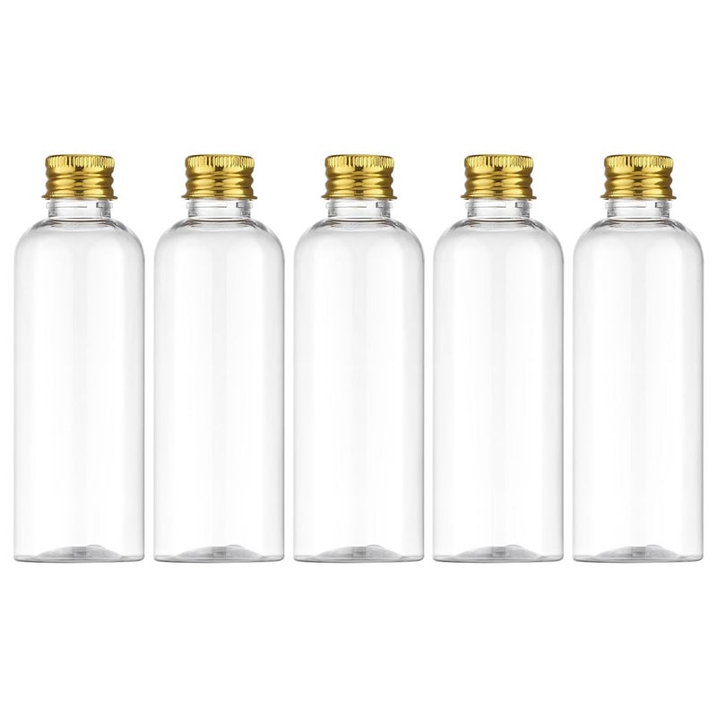 Tekson Plastic Travel Size Bottles 3.4 oz, Mouthwash Bottle, Refillable Containers for Cosmetic with Gold Screw Cap for Travel Essentials (100ml, Clear) - Image 1